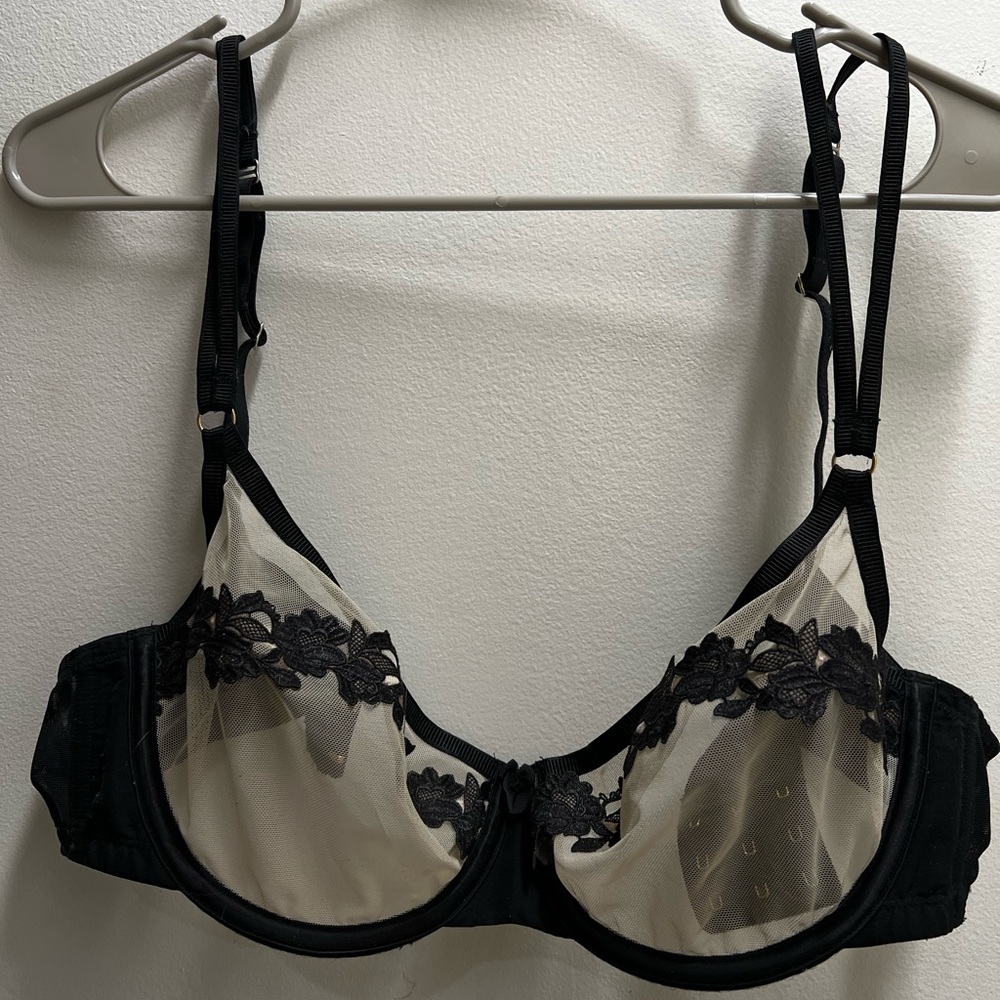 CUTE see through bra with floral stitching on "cup". 38/40C